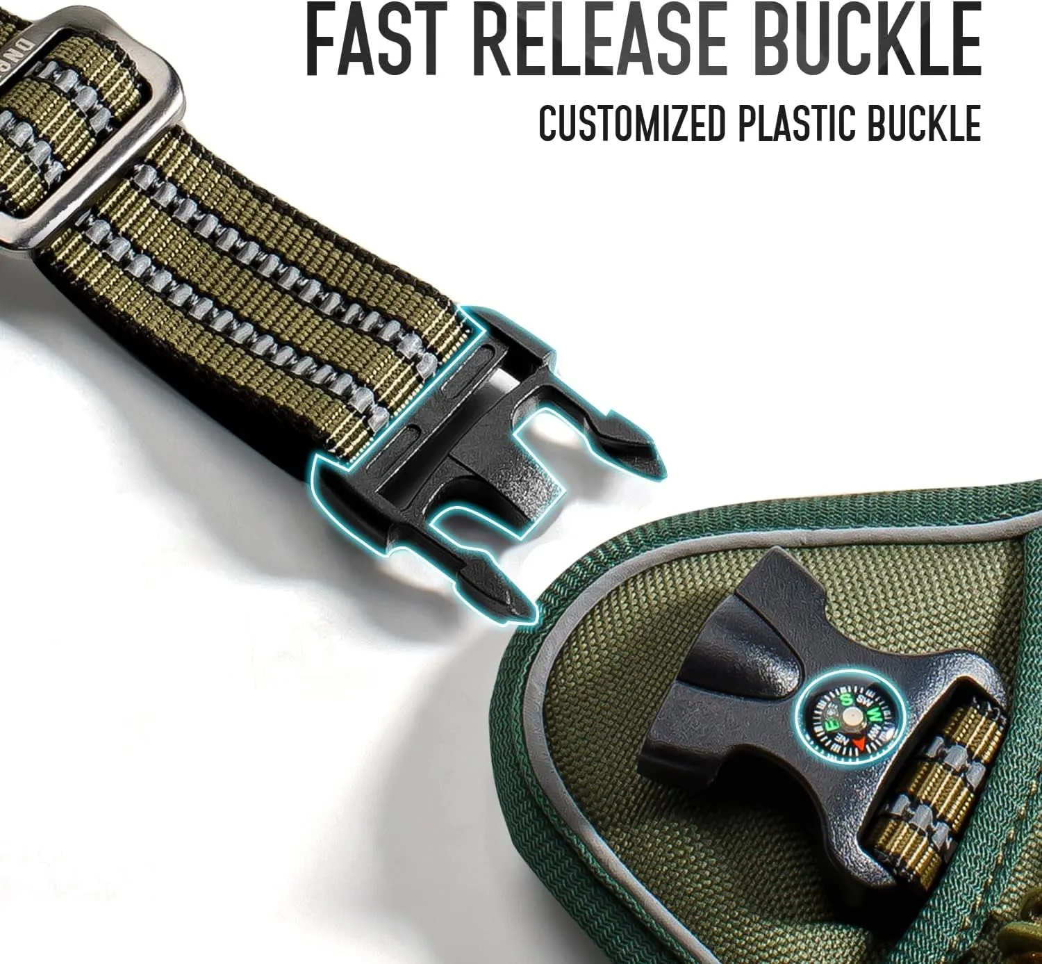 Tactical Dog Harness with Leash for Medium Large Dogs, Dog Car Leash Seat Belt with 5.5Ft No Pull Shock Absorbing, Leash Set with ID Card (Green, L)