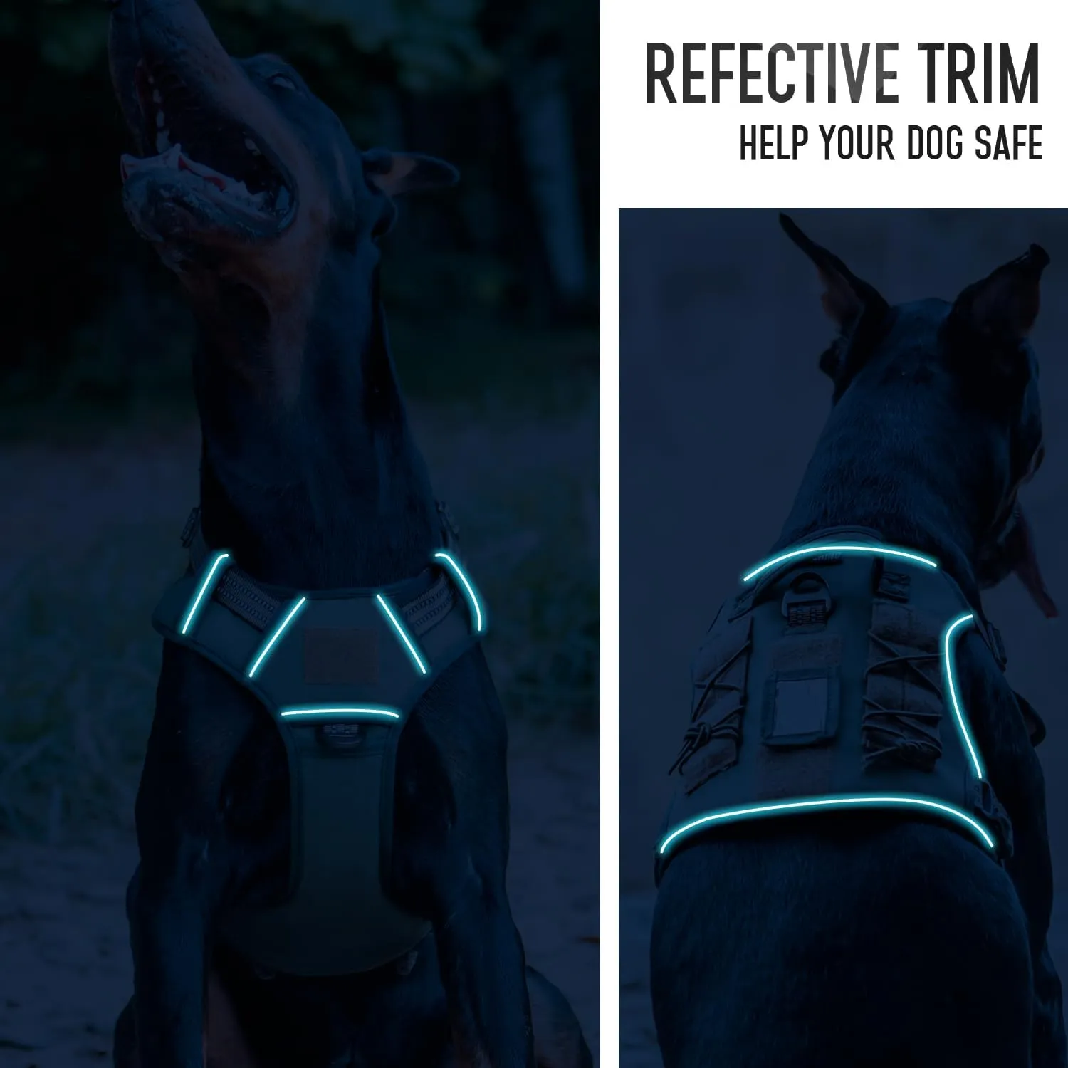 Tactical Dog Harness with Leash for Medium Large Dogs, Dog Car Leash Seat Belt with 5.5Ft No Pull Shock Absorbing, Leash Set with ID Card (Green, L)