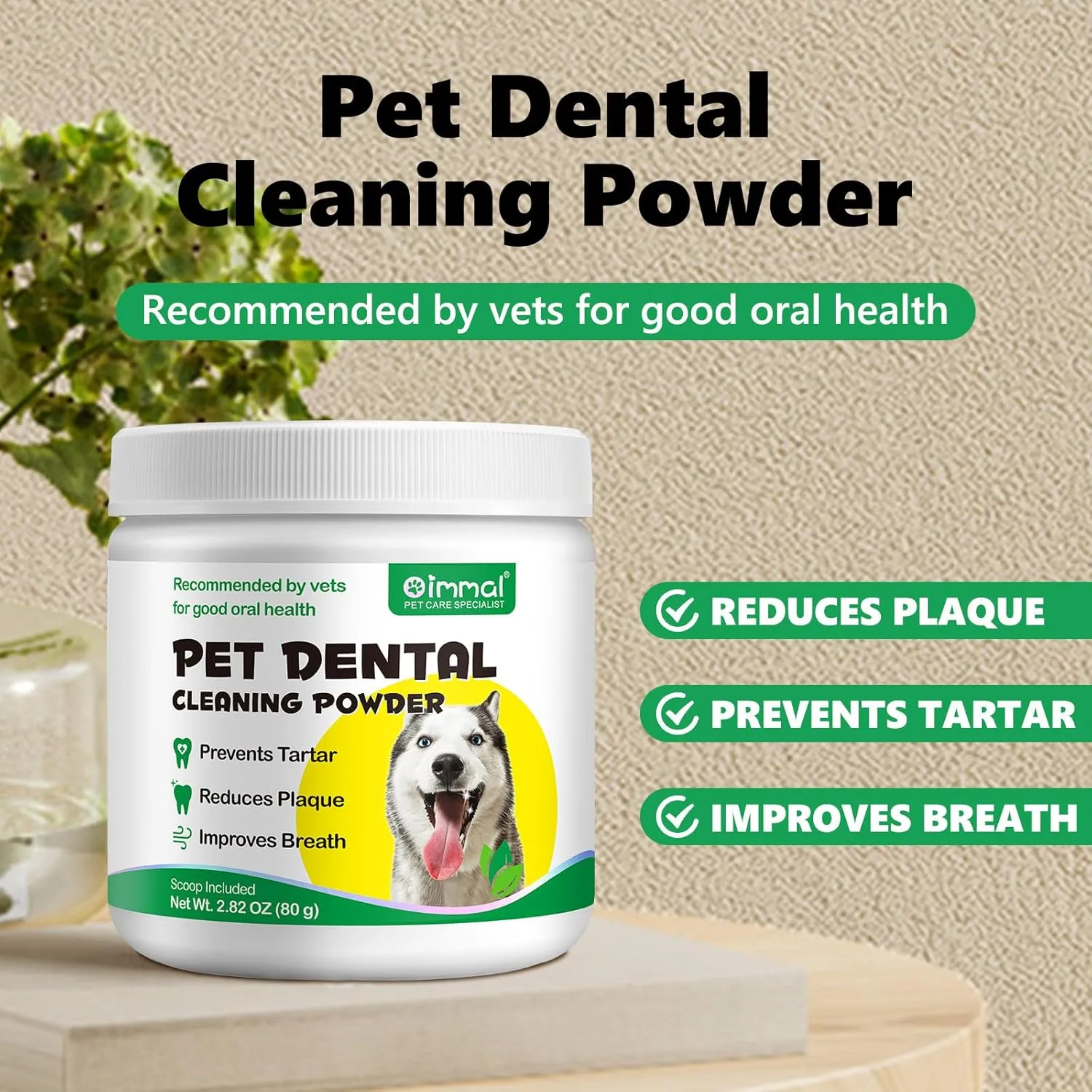 Teeth Cleaning Powder for Dog, 120G Dog Dental Powder, Support Teeth Cleaning Dental Powder for Dogs and Cats, Breath Freshener & Teeth Stain Remover, Plaque, Tartar Remover for All Size Dogs Cats