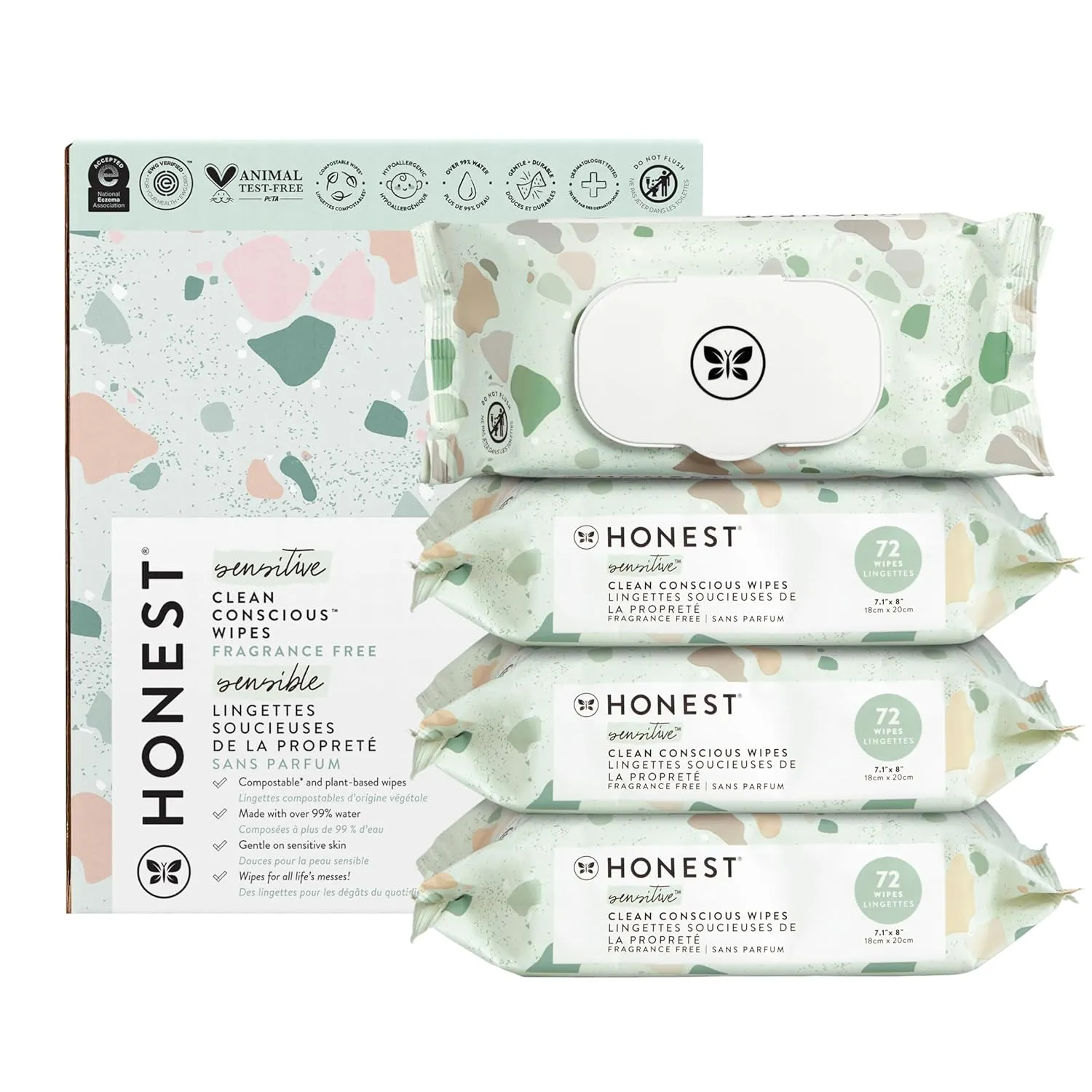 The Honest Company Clean Conscious Multi-Use Wipes | Hypoallergenic   Unscented for Sensitive Skin | Over 99% Water, Compostable, Plant Based, Baby Wipes | Geo Mood, 288 Count