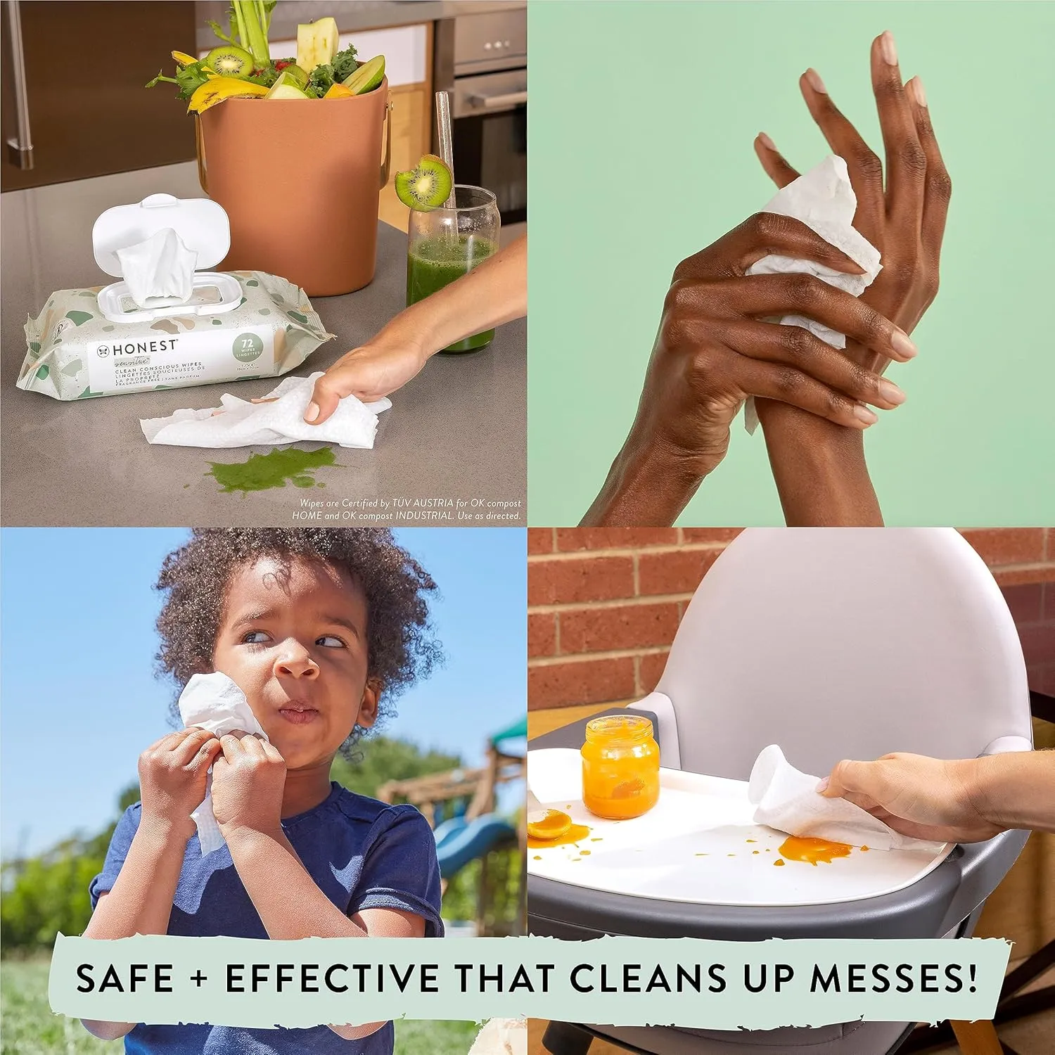 The Honest Company Clean Conscious Multi-Use Wipes | Hypoallergenic   Unscented for Sensitive Skin | Over 99% Water, Compostable, Plant Based, Baby Wipes | Geo Mood, 288 Count