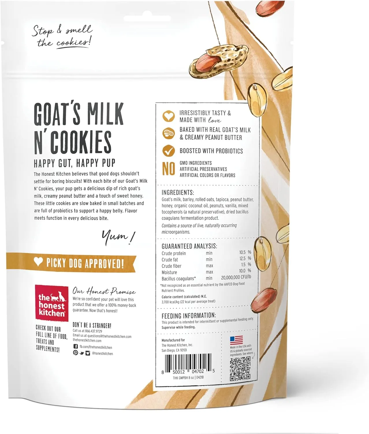 The Honest Kitchen Goat's Milk N' Cookies: Slow Baked with Peanut Butter & Honey, 8 oz Bag