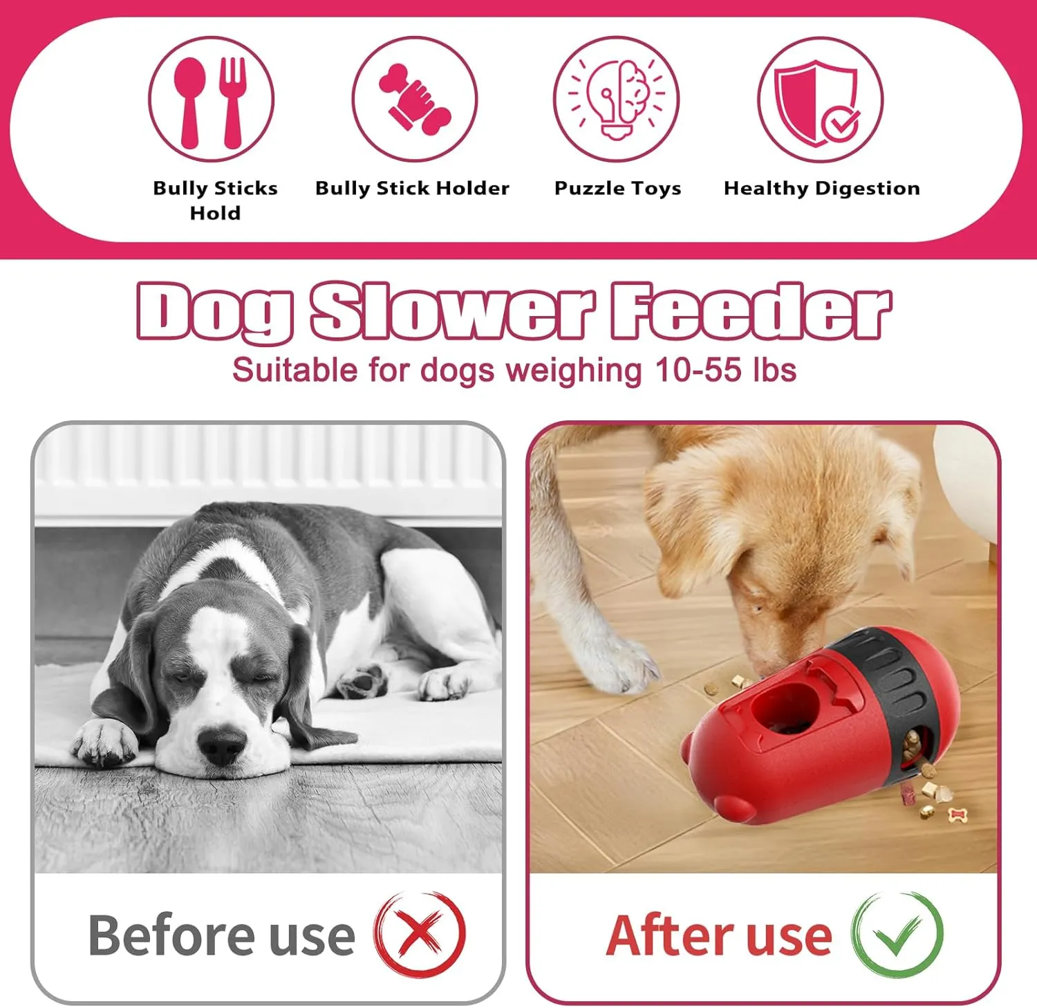 Tierglck 2 in 1 Interactive Dog Toys, Adjustable Treat Dispenser & Bully Stick Holder for Small/Medium/Large Breed, Dog Treat Puzzle Feeder, Enrichment Toys for Mental Stimulation