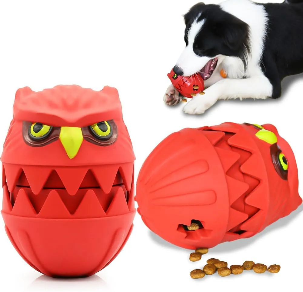 Tierglck Treat Dispensing Owl Dog Toy, Durable Natural Rubber Mental Stimulation Feeder, Interactive Enrichment Puzzle to Keep Dogs Busy, Slow Food Dispenser for Small/Medium/Large Breed Dogs