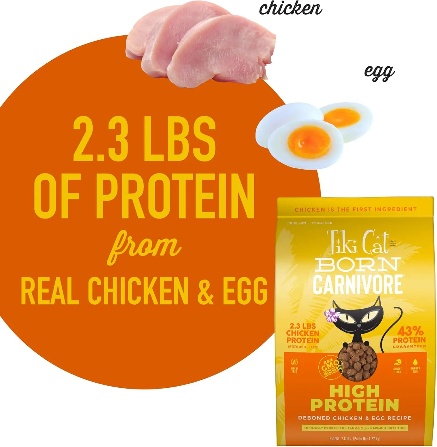 Tiki Cat Born Carnivore High Protein Dry Cat Food, Deboned Chicken & Egg, 2.8 lbs. Bag