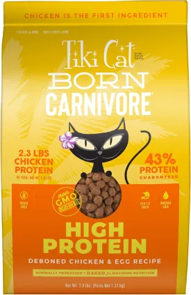 Tiki Cat Born Carnivore High Protein Dry Cat Food, Deboned Chicken & Egg, 2.8 lbs. Bag