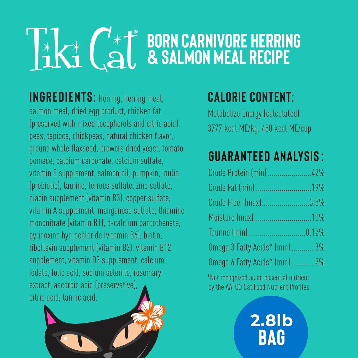 Tiki Cat Born Carnivore High Protein Dry Cat Food, Herring & Salmon Meal, 2.8 lbs. Bag