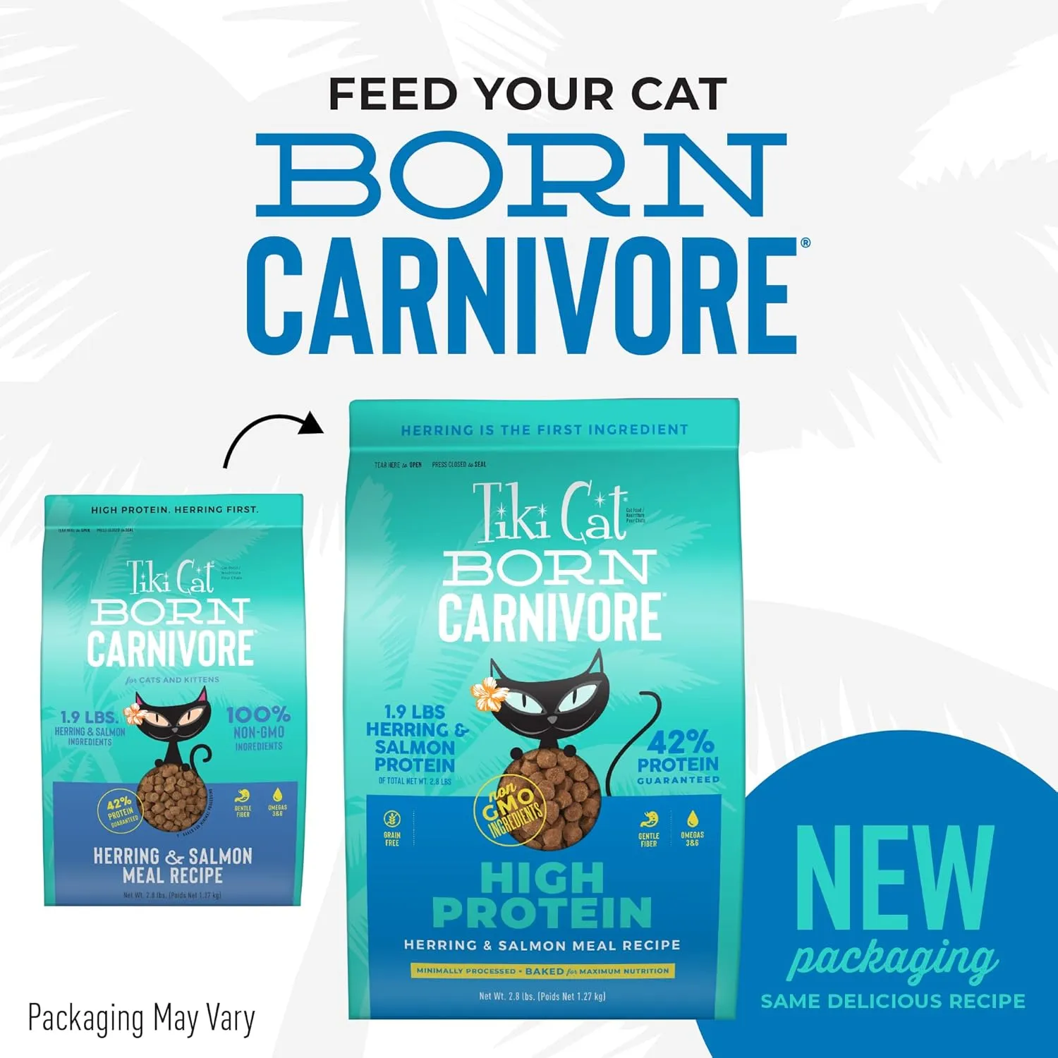 Tiki Cat Born Carnivore High Protein Dry Cat Food, Herring & Salmon Meal, 2.8 lbs. Bag