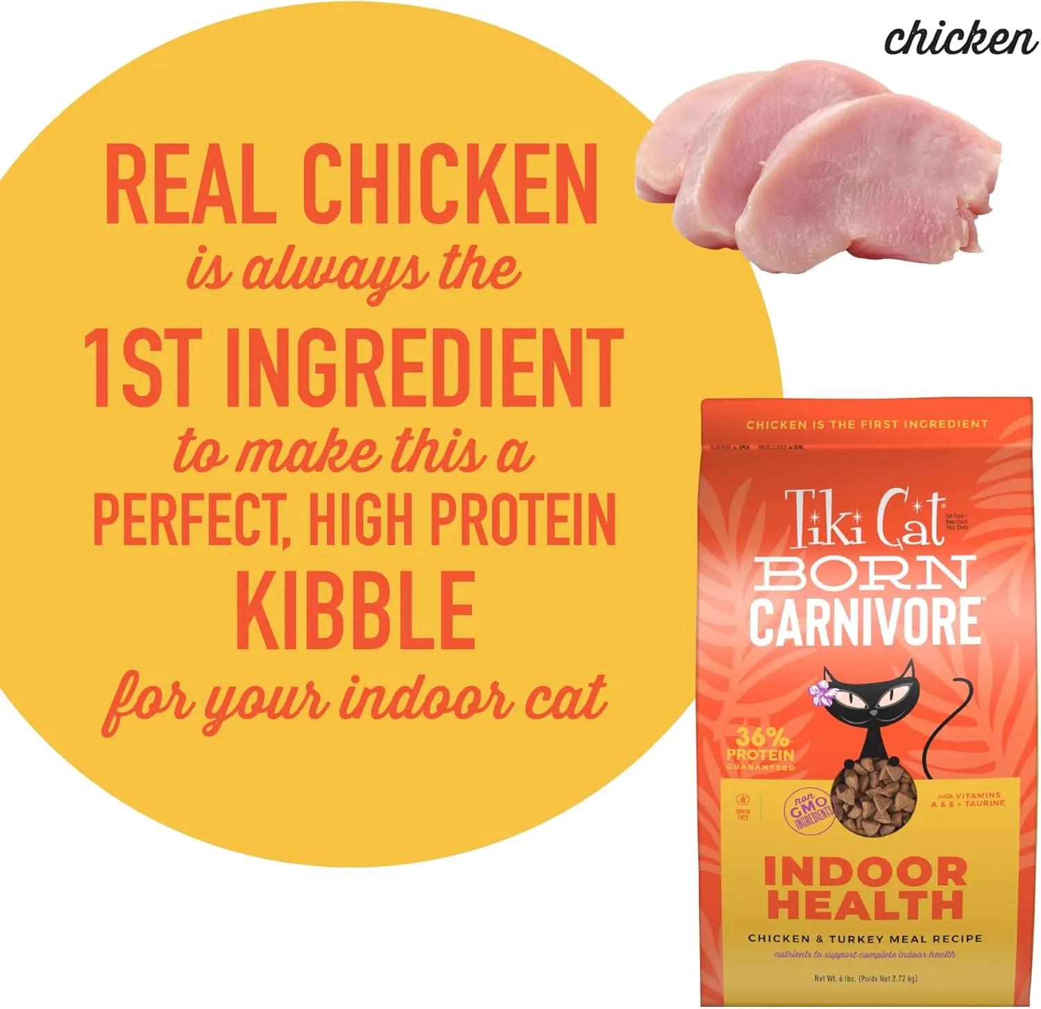 Tiki Cat Born Carnivore High Protein, Indoor Health, Chicken and Turkey Meal Recipe, Grain-Free Baked Kibble to Maximize Nutrients, Dry Cat Food, 3 lb. Bag