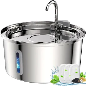 Tomxcute Cat Water Fountain,Stainless Steel Cat Fountain 3.2L/108oz Automatic Pet Fountain with Water Levels Window,Ultra-Quiet Pump and 3 Replacement Filters & for Multiple Pets