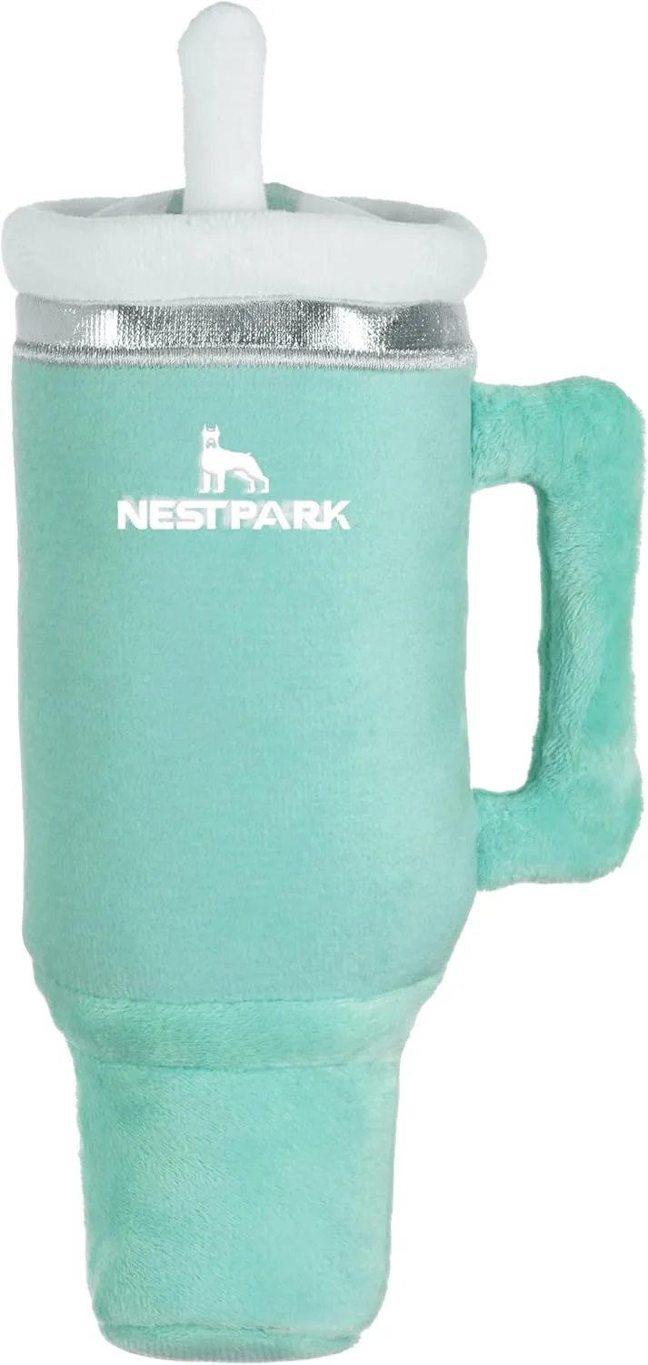 Tumbler Cup Funny Dog Toy - Parody Plush Squeaky Crinkle Dog Toy (Seafoam Green)