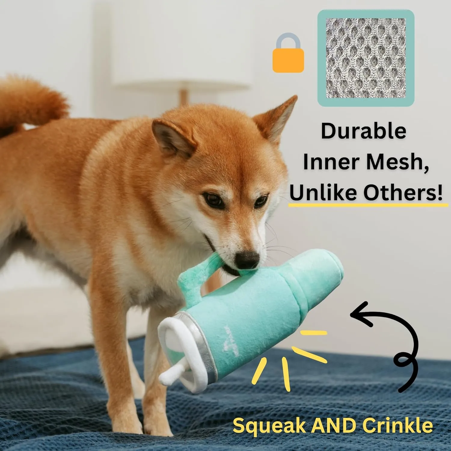 Tumbler Cup Funny Dog Toy - Parody Plush Squeaky Crinkle Dog Toy (Seafoam Green)