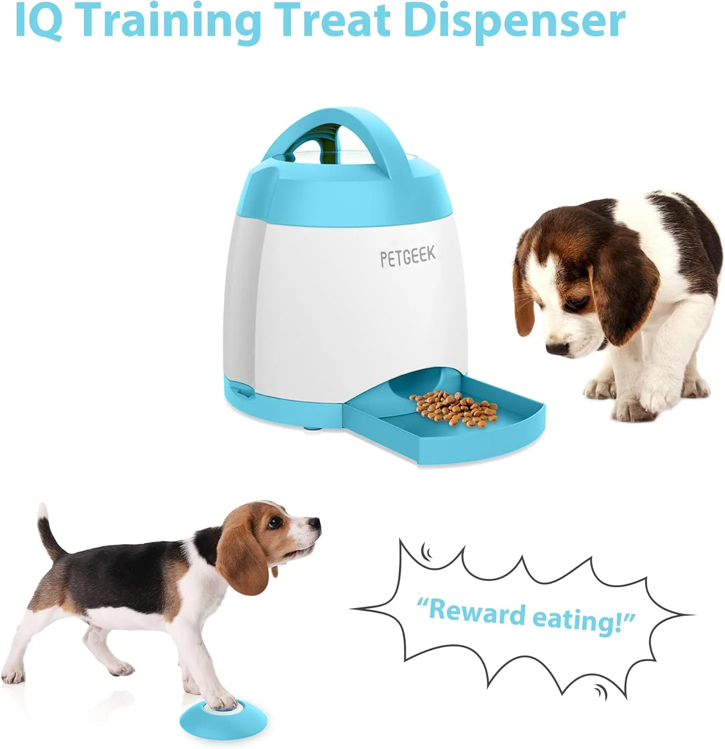 Upgrated Rechargeable - PETGEEK Automatic Dog Treat Dispenser with Button Remote Control - Dog Puzzle Feeder and Interactive IQ Training Pet Stimulation Toys for Indoor or Outdoor Play (Blue)