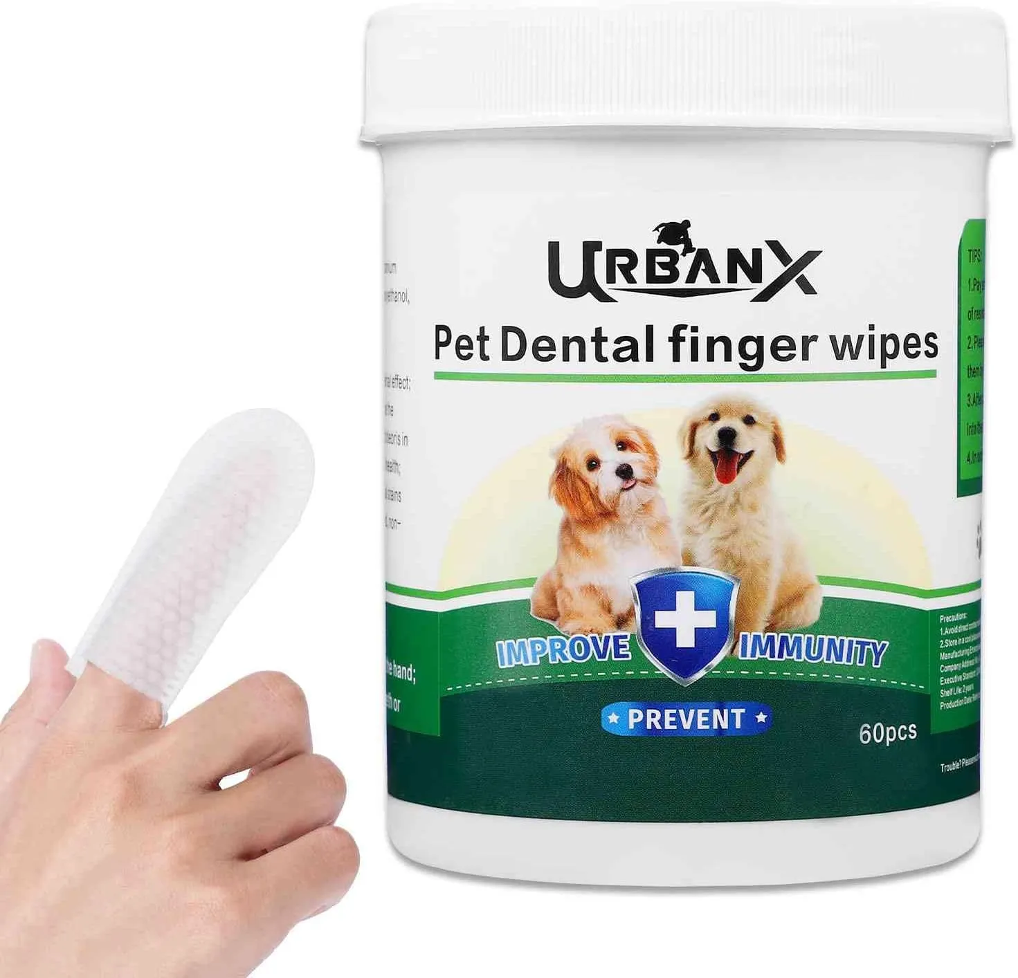 UrbanX Teeth Cleaning Wipes for Cocker Spaniel and Other Sporting Dogs Dogs, Remove Bad Breath, Plaque, and Tartar Buildup, No-Rinse Disposable Finger Toothbrush, Gentle Gum Care Pet Wipes, 60 Count