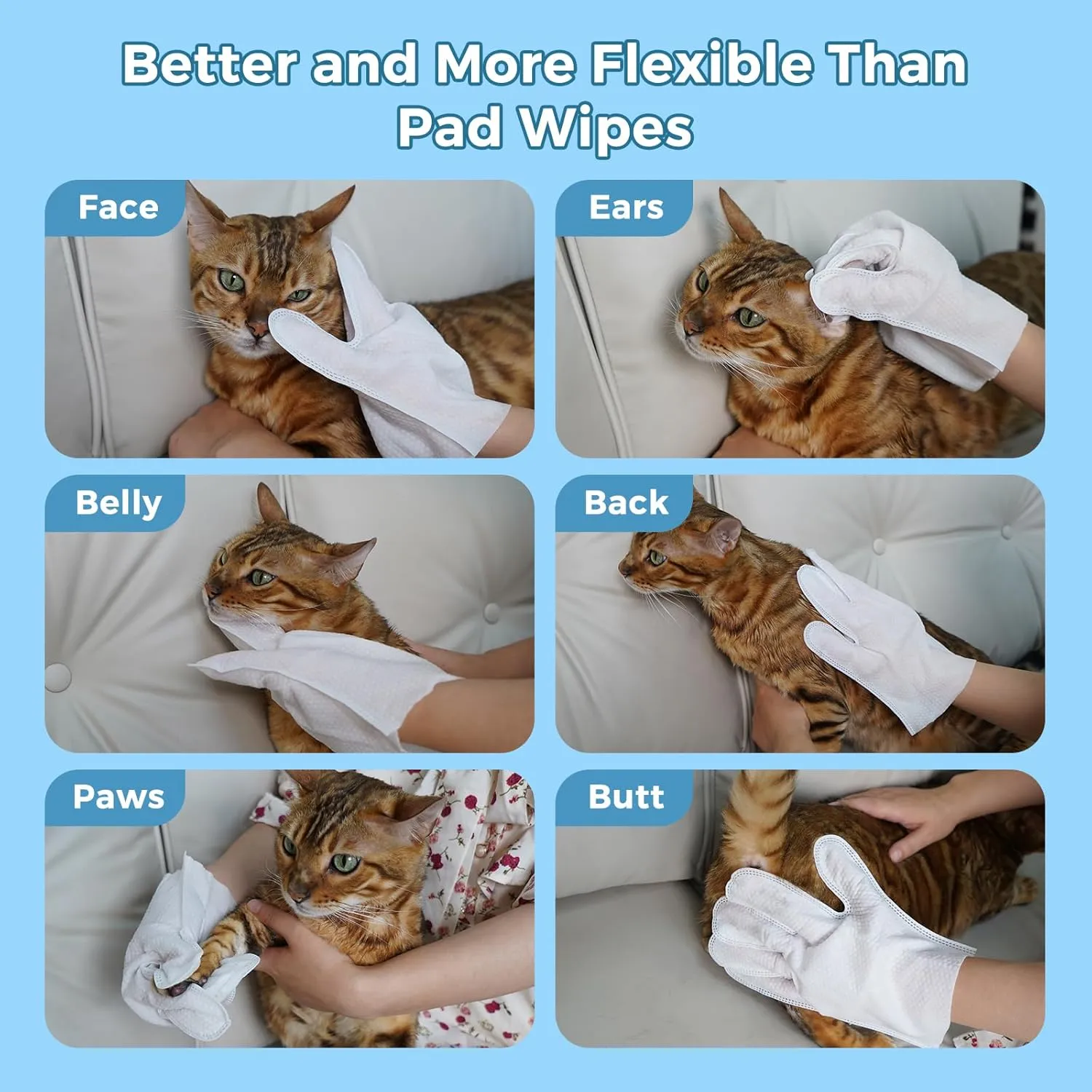 Vannon Extra Thick Pet Bathing Wipes for Dogs & Cats, Cleaning & Odor-Controlling Grooming Gloves, Nourish Fur Glove Wipes for Daily Care and Traveling, Rinse Free, Unscented, 4 Pack, 24 PCS