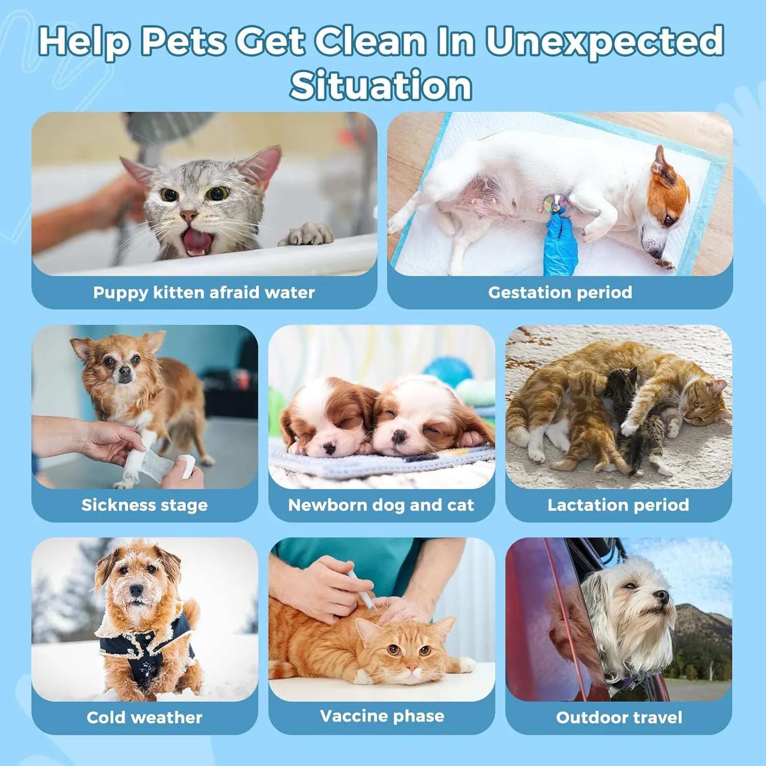 Vannon Extra Thick Pet Bathing Wipes for Dogs & Cats, Cleaning & Odor-Controlling Grooming Gloves, Nourish Fur Glove Wipes for Daily Care and Traveling, Rinse Free, Unscented, 4 Pack, 24 PCS