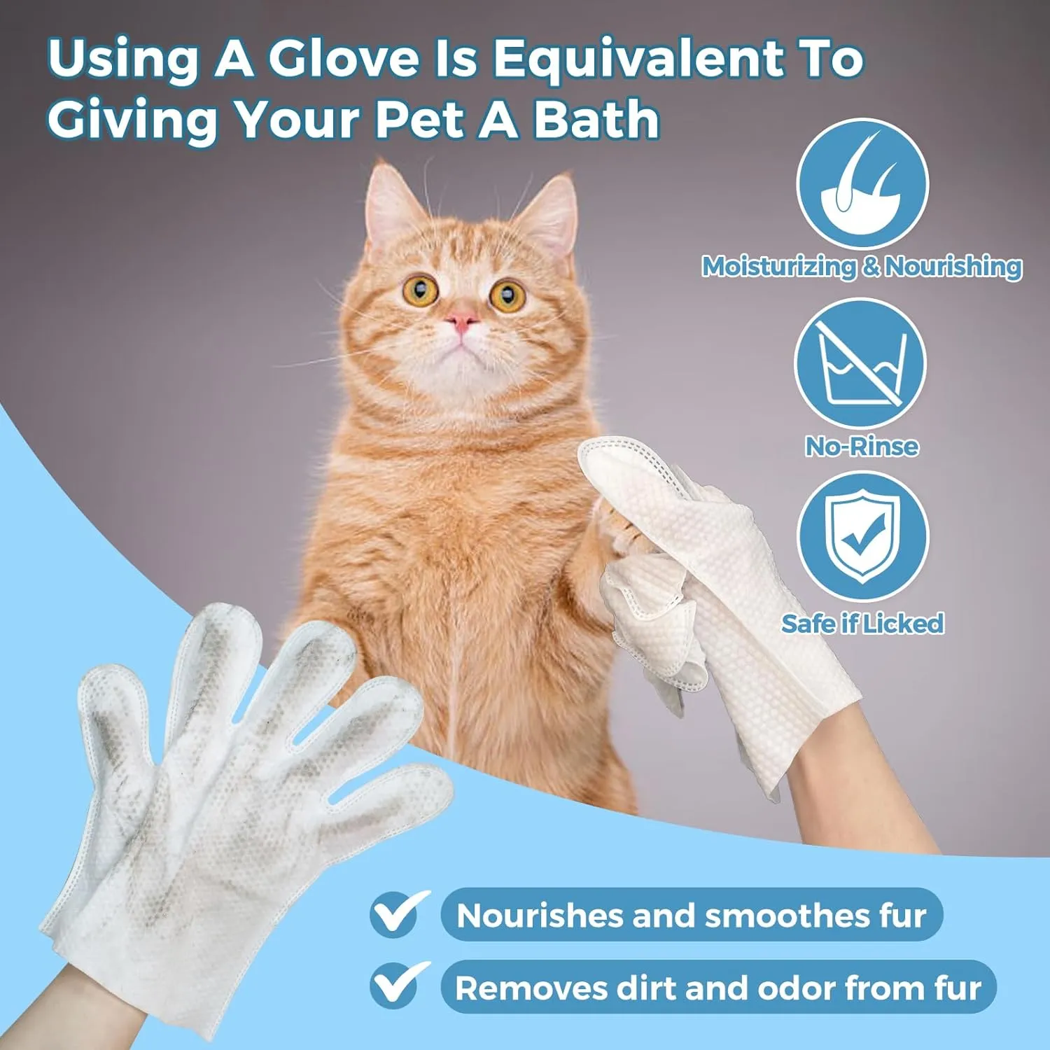 Vannon Extra Thick Pet Bathing Wipes for Dogs & Cats, Cleaning & Odor-Controlling Grooming Gloves, Nourish Fur Glove Wipes for Daily Care and Traveling, Rinse Free, Unscented, 4 Pack, 24 PCS