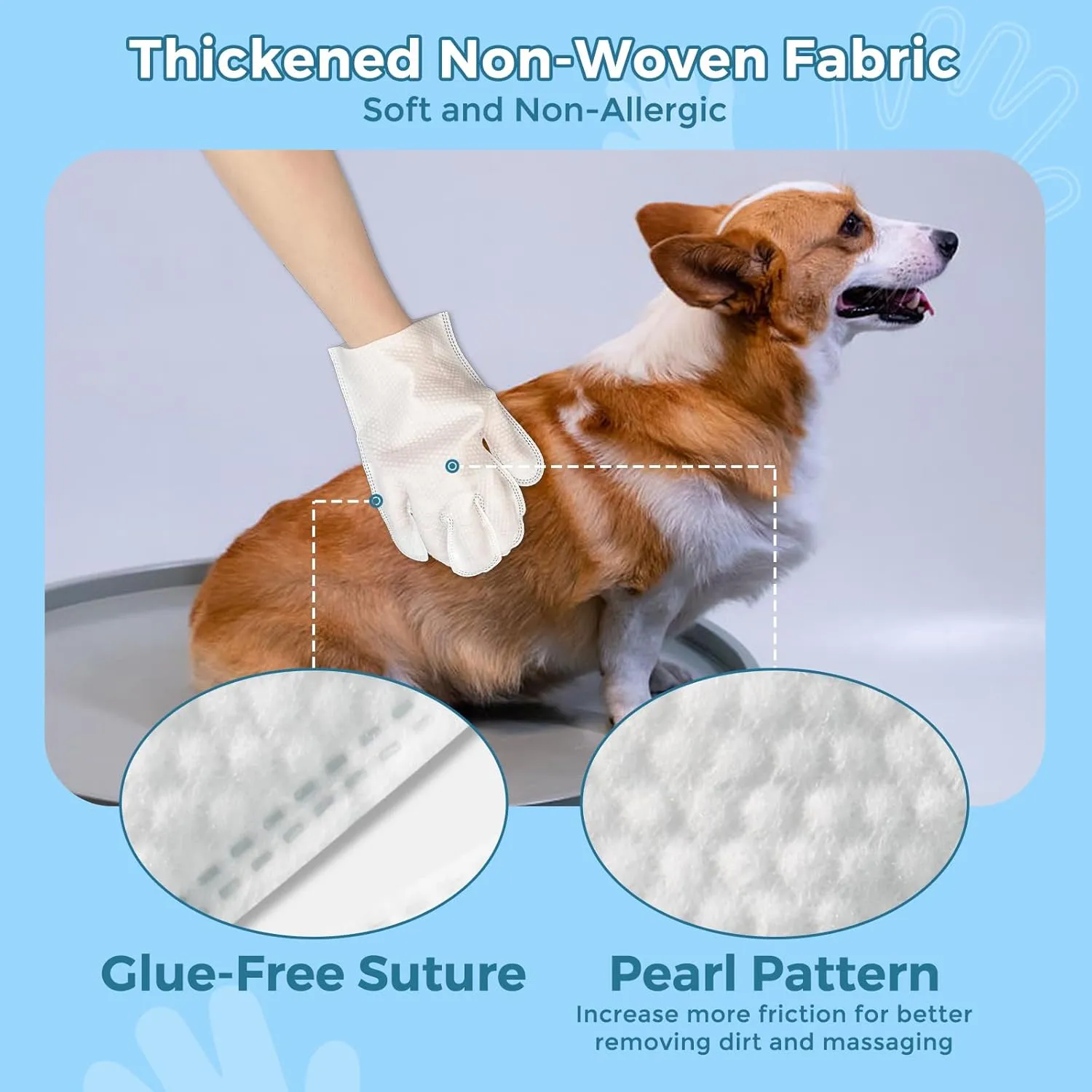 Vannon Extra Thick Pet Bathing Wipes for Dogs & Cats, Cleaning & Odor-Controlling Grooming Gloves, Nourish Fur Glove Wipes for Daily Care and Traveling, Rinse Free, Unscented, 4 Pack, 24 PCS