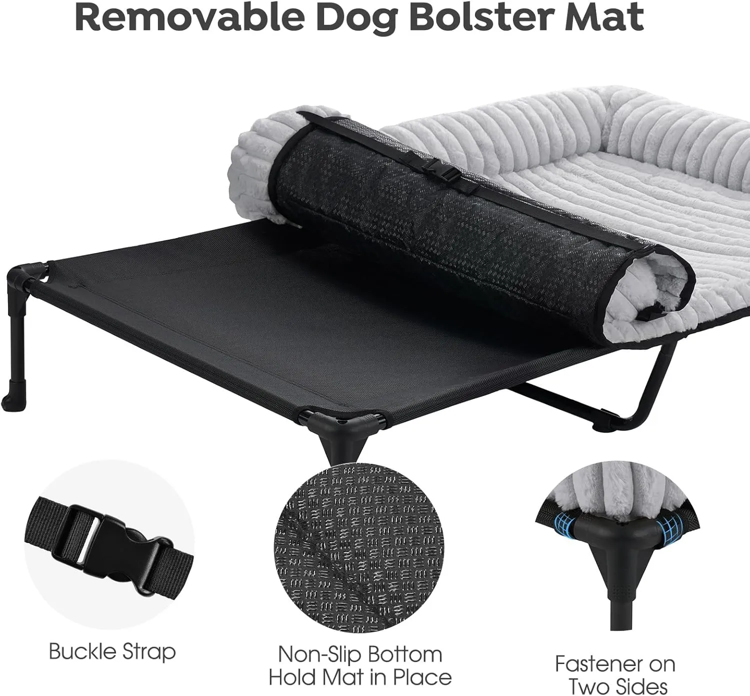 Veehoo Cooling Elevated Dog Bed Add Removable Fluffy Plush Pillow Cushion, 47" x 29" Washable Dog Couch Bed, Raised Pet Cot with Breathable Teslin Mesh, No-Slip Feet, Grey, CWC2439C