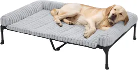 Veehoo Cooling Elevated Dog Bed Add Removable Fluffy Plush Pillow Cushion, 47" x 29" Washable Dog Couch Bed, Raised Pet Cot with Breathable Teslin Mesh, No-Slip Feet, Grey, CWC2439C