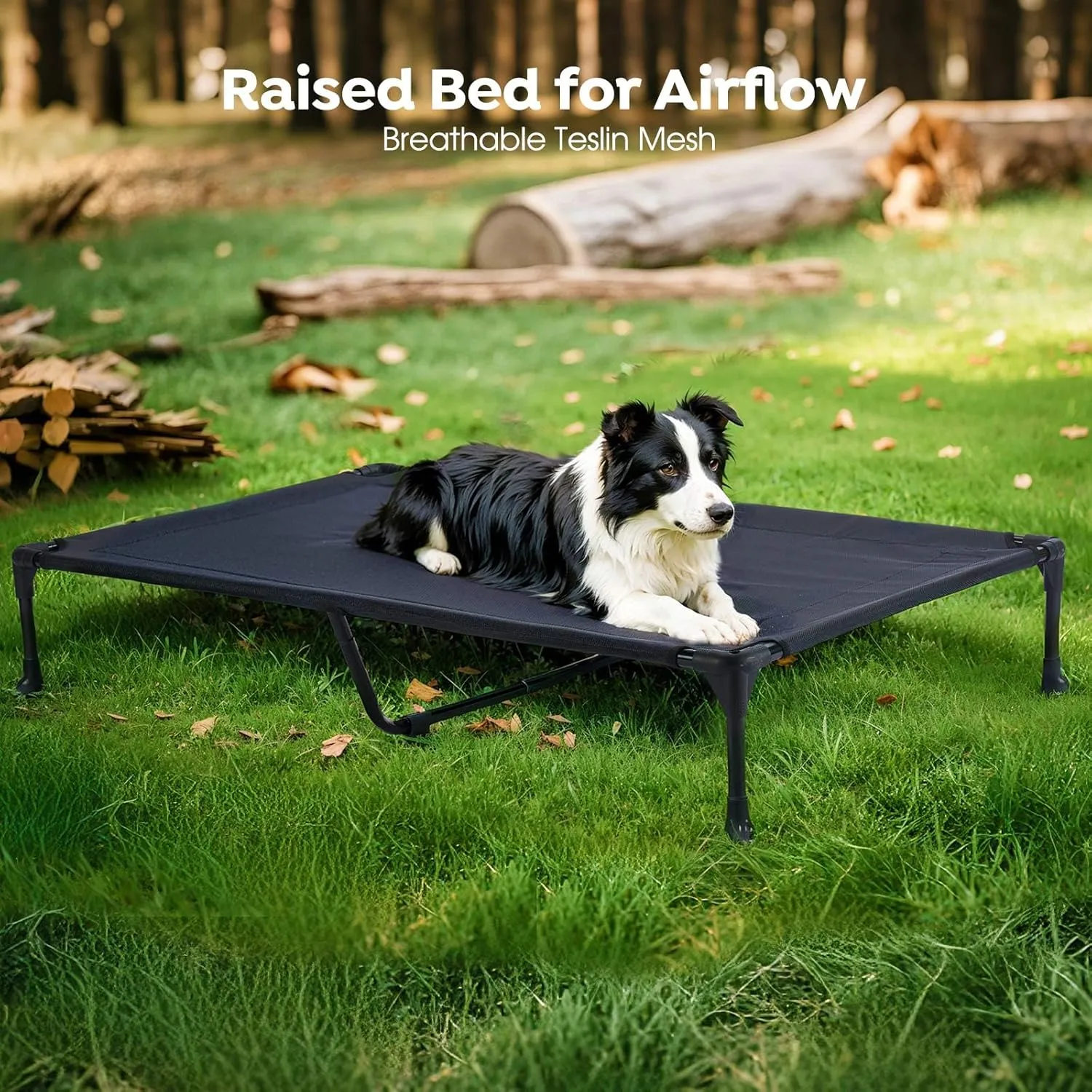 Veehoo Cooling Elevated Dog Bed Add Removable Fluffy Plush Pillow Cushion, 47" x 29" Washable Dog Couch Bed, Raised Pet Cot with Breathable Teslin Mesh, No-Slip Feet, Grey, CWC2439C