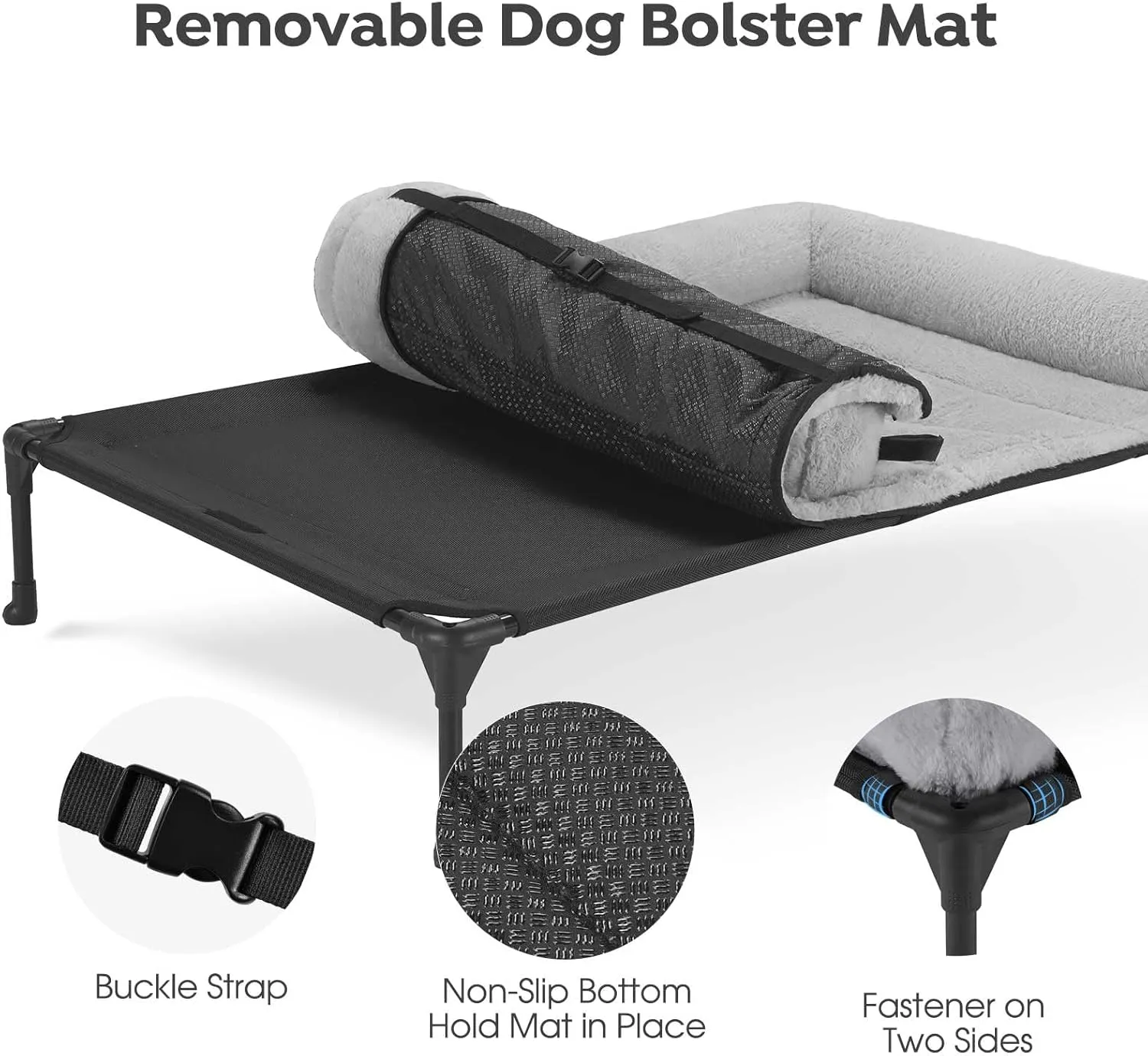 Veehoo Cooling Elevated Dog Bed   Removable Fluffy Plush Pillow Cushion, Raised Dog Bed with Washable Bolster Mat, Breathable Teslin Mesh, No-Slip Feet, 42" x 30" Dog Couch Bed, Grey, CWC2331E