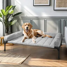 Veehoo Cooling Elevated Dog Bed   Removable Fluffy Plush Pillow Cushion, Raised Dog Bed with Washable Bolster Mat, Breathable Teslin Mesh, No-Slip Feet, 42" x 30" Dog Couch Bed, Grey, CWC2331E