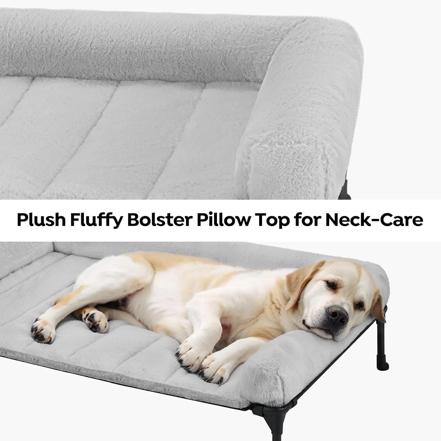 Veehoo Cooling Elevated Dog Bed   Removable Fluffy Plush Pillow Cushion, Raised Dog Bed with Washable Bolster Mat, Breathable Teslin Mesh, No-Slip Feet, 42" x 30" Dog Couch Bed, Grey, CWC2331E