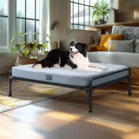 Veehoo Elevated Raised Dog Bed Removable Dog Cot Mat-Cooling Outdoor Large Pet Bed Three-Sided Guardrail Raised Pet Cot Hammock Bed with Bolster-35 x 22" Black