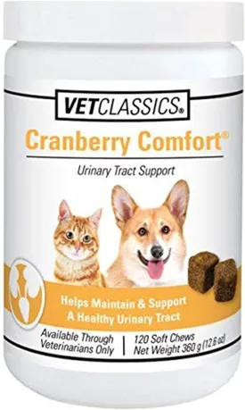 Vet Classics Cranberry Comfort Urinary Tract Pet Supplement for Dogs, Cats  Maintains Dog Bladder Health, Cat Bladder Control  Pet Supplements for Incontinence  120 Soft Chews