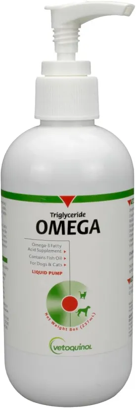 Vetoquinol Triglyceride Liquid Omega 3 Supplement for Dogs and Cats, Liquid Fish Oil Supplement with EPA and DHA, Promotes Skin, Coat, Joint, and Immune Health, Omega 3 Fish Oil for Dogs and Cats, 8oz