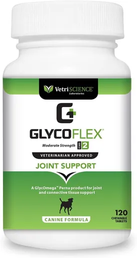 VetriScience Healthy Hip & Joint Chewable Tablets, GlycoFlex Glucosamine and Green-Lipped Mussel Joint Support Supplement for Dogs, Promote Mobility and Protect Joints, Chicken, 120 Count