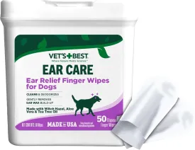 Vet's Best Ear Relief Finger Wipes, Ear Cleansing Finger Wipes for Dogs, Sooths & Deodorizes, 50 Disposable Wipes