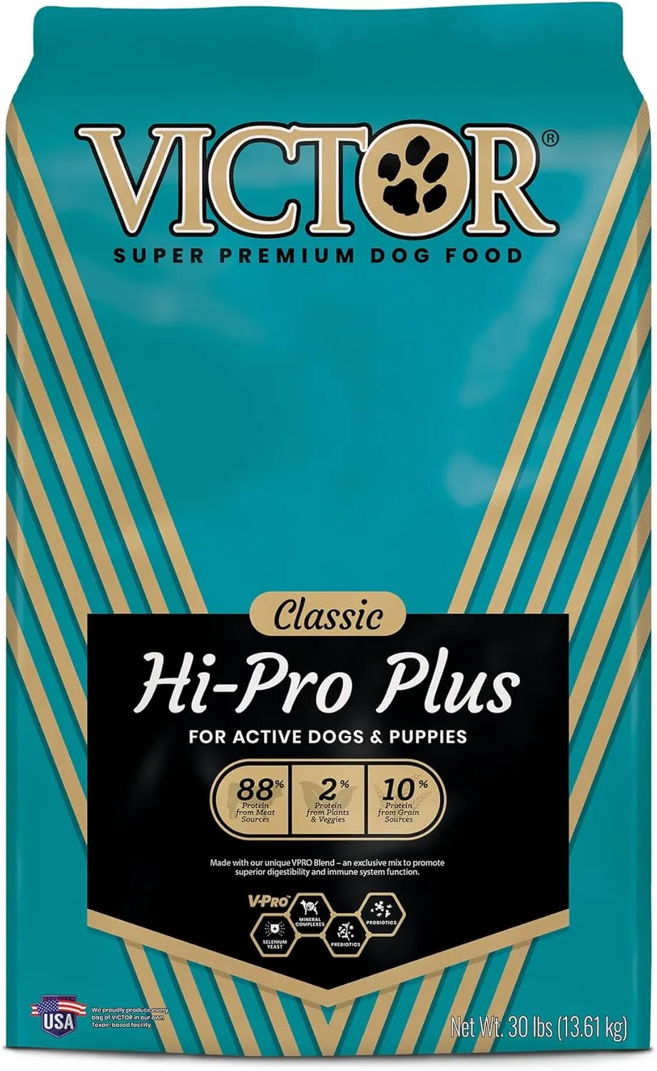 VICTOR Super Premium Dog Food  Hi-Pro Plus Dry Kibble  High Protein Dog Food with 30% Protein  Beef, Chicken, Pork, Fish Meals, Gluten Free - for High Energy and Active Dogs & Puppies, 30lbs