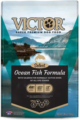 VICTOR Super Premium Dog Food  Select Ocean Fish Formula with Salmon  Omega-3 and Omega-6 Enriched Gluten-Free Dry Kibble for All Normally Active Dogs of All Life Stages, 5lbs