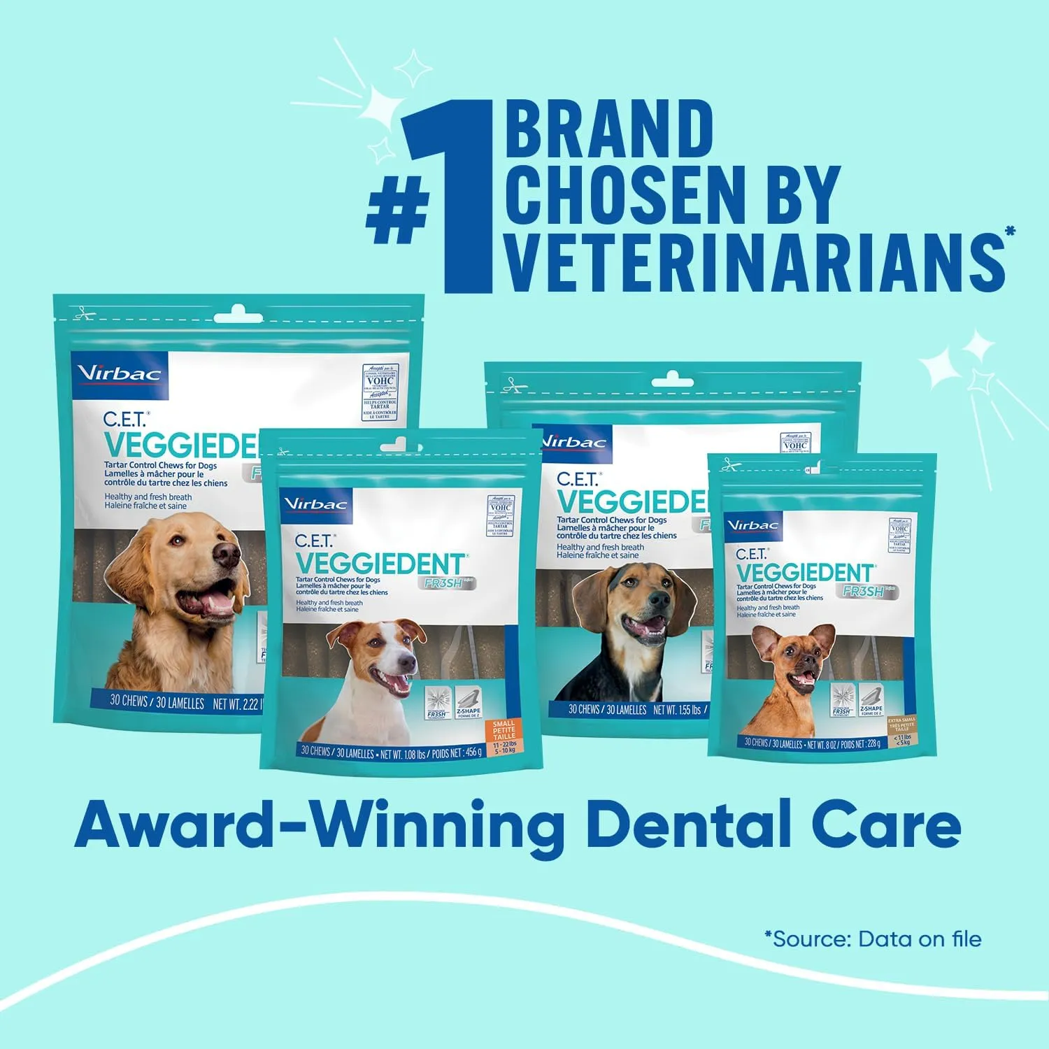 Virbac CET Veggiedent FR3SH Tartar Control Chews for Large Dogs Over 66 Pounds, Plant-Based Formula, 30 Count Bag