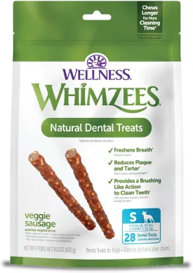 Wellness WHIMZEES Veggie Sausage Dog Dental Treats, Natural Chews, Small Size Stick, (28 Count)
