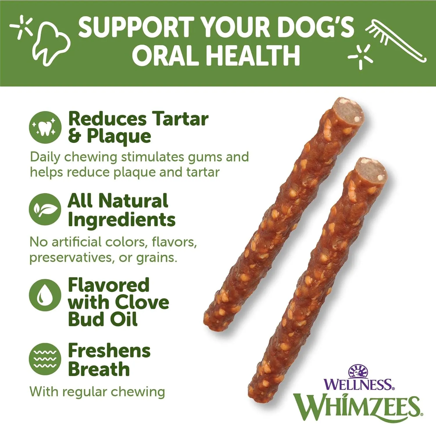 Wellness WHIMZEES Veggie Sausage Dog Dental Treats, Natural Chews, Small Size Stick, (28 Count)