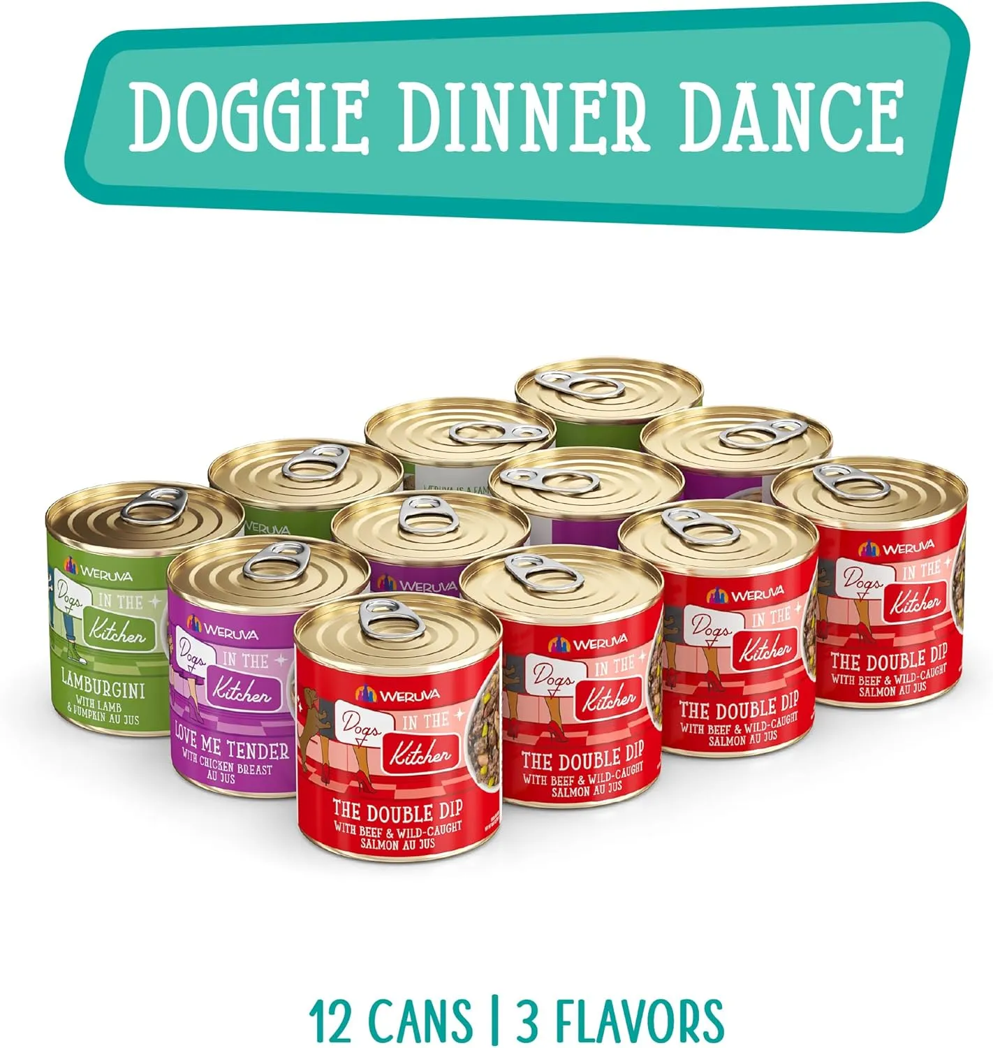 Weruva Dogs in The Kitchen, Variety Pack, Doggie Dinner Dance!, Wet Dog Food, 10oz Cans (Pack of 12)