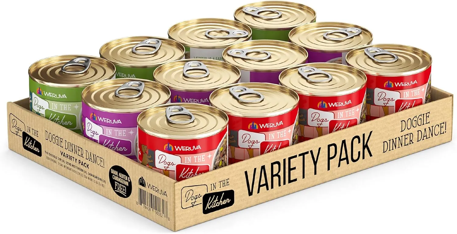 Weruva Dogs in The Kitchen, Variety Pack, Doggie Dinner Dance!, Wet Dog Food, 10oz Cans (Pack of 12)