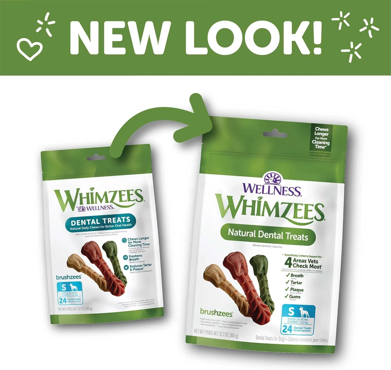 Whimzees Wellness Brushzees Dog Dental Treats, Natural Chews, Small Size Stick, (24 Count)