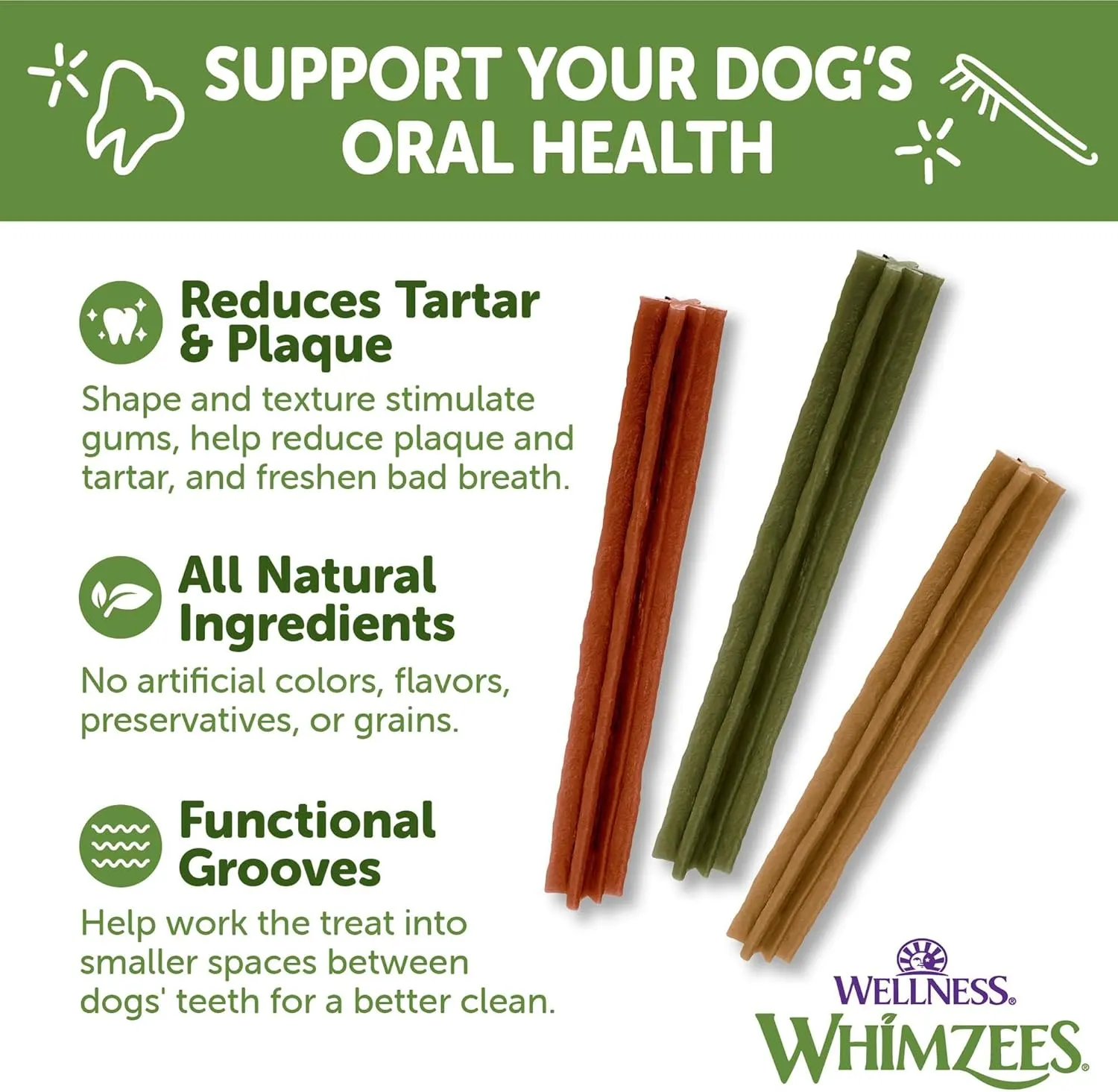 Whimzees Wellness Stix Dog Dental Treats, Natural Chews, Small Size Stick, (28 Count)