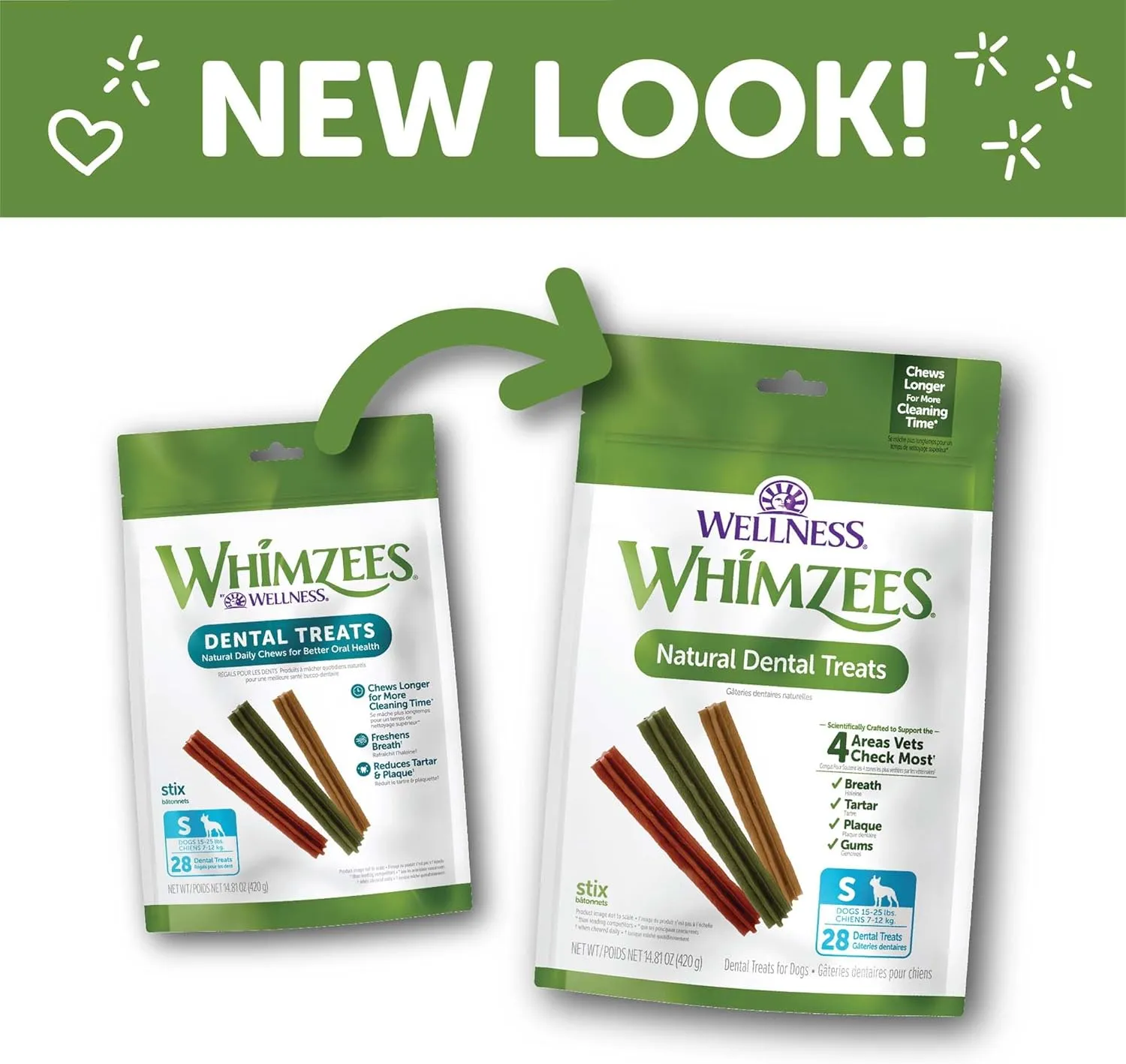 Whimzees Wellness Stix Dog Dental Treats, Natural Chews, Small Size Stick, (28 Count)