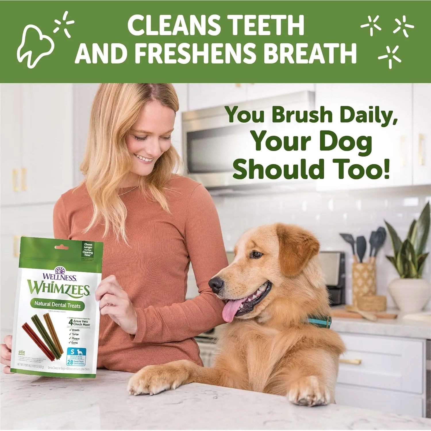 Whimzees Wellness Stix Dog Dental Treats, Natural Chews, Small Size Stick, (28 Count)