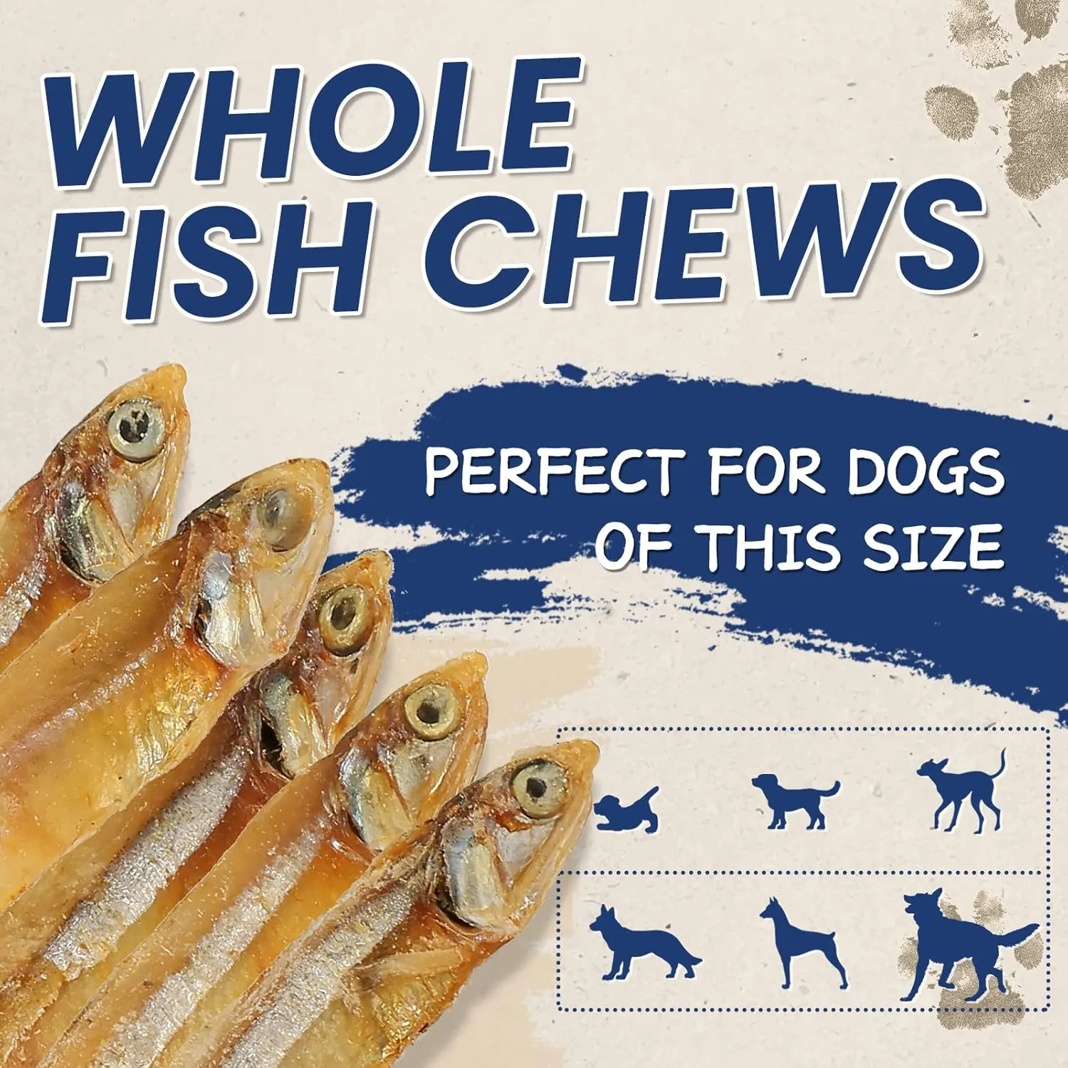 Whole Fish Treats for Dogs Cats, Air Dried -100% Wild-Caught Fish Treat, Only Two Ingredient, High in Protein and Omega-3, 8oz