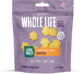 Whole Life Dog Living Treats for Dogs  Human Grade Probiotics for Digestive & Gut Health, Canine Gas, Diarrhea, Vomit & Constipation Relief - Pumpkin, 12 oz (Pack of 1)