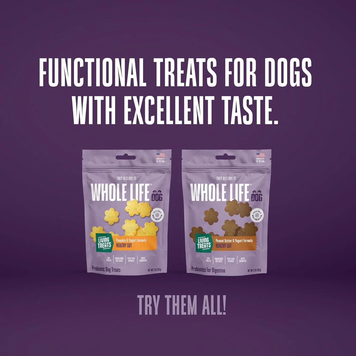 Whole Life Dog Living Treats for Dogs  Human Grade Probiotics for Digestive & Gut Health, Canine Gas, Diarrhea, Vomit & Constipation Relief - Pumpkin, 12 oz (Pack of 1)