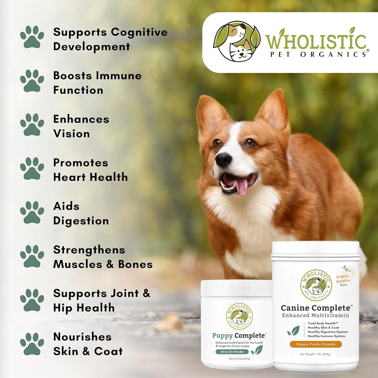Wholistic Pet Organics Canine Complete Dog Multivitamin - 1 Lb - Nutrient-Rich Multi-Vitamins and Supplements - Whole-Food Powder for Immune System, Skin, Coat & Overall Health