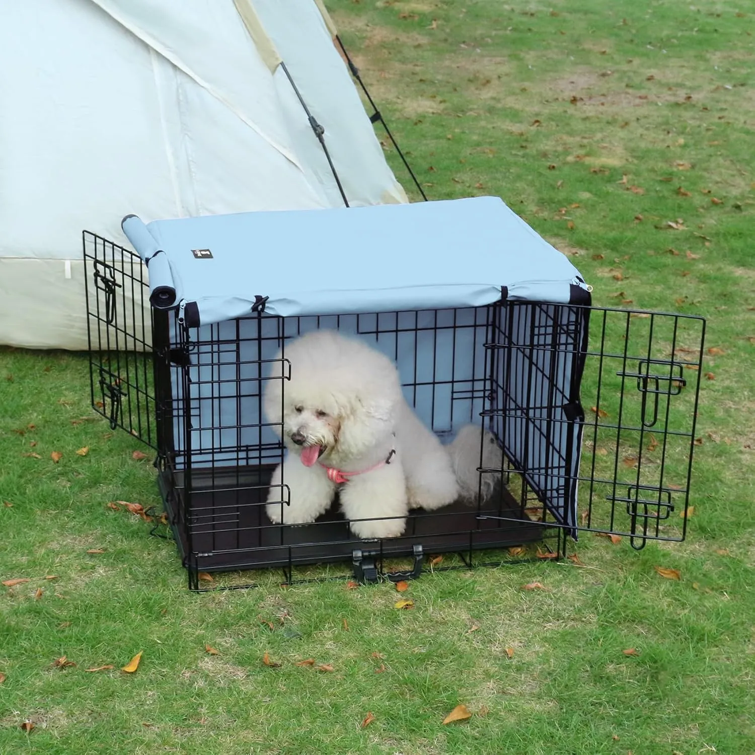 X-ZONE PET Double Door Dog Crate Cover - Polyester Pet Kennel Cover Fits 36 inches Wire Dog Cage Blue