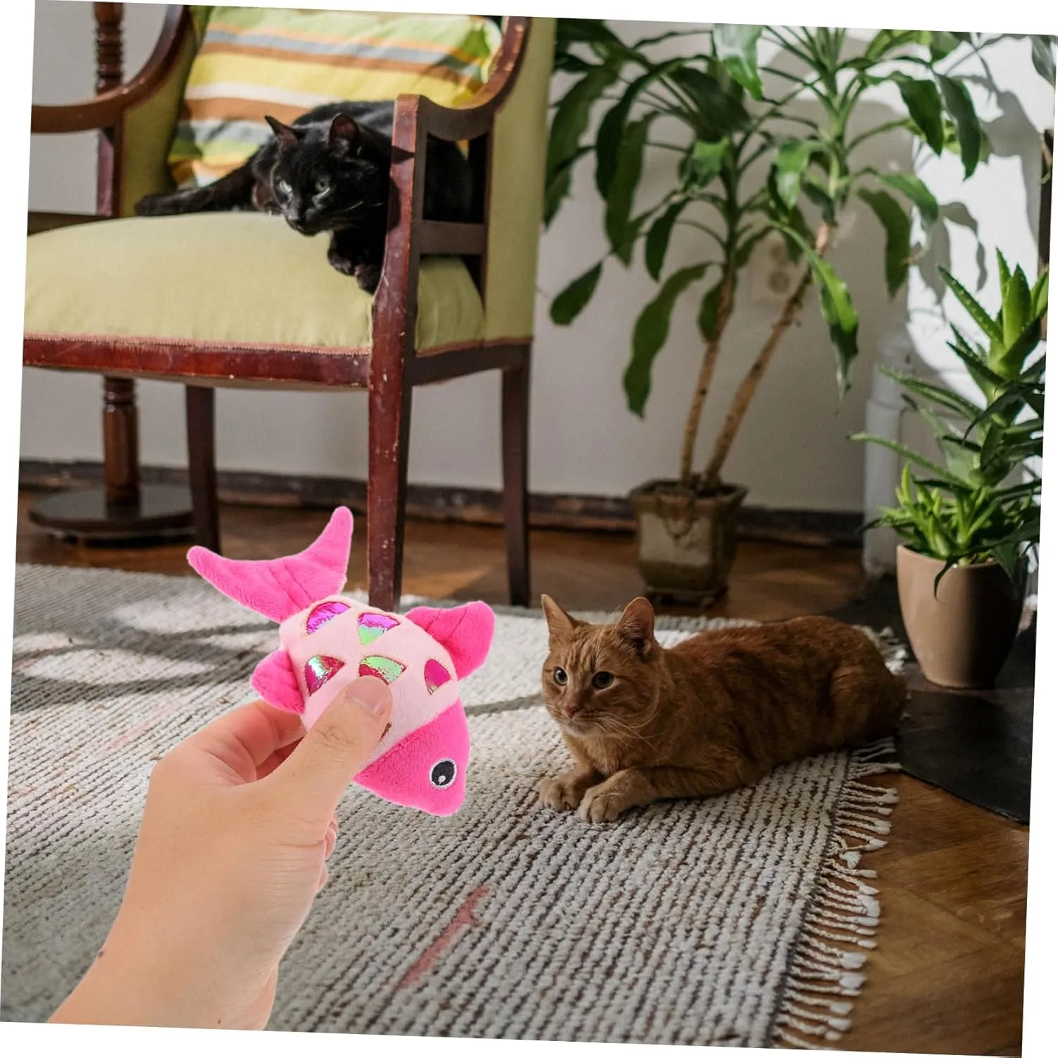 Yardwe 3pcs Plush Toy Crinkle Sound Stuffed Animal for Kitten Interactive Pet Chew Toy Random Color